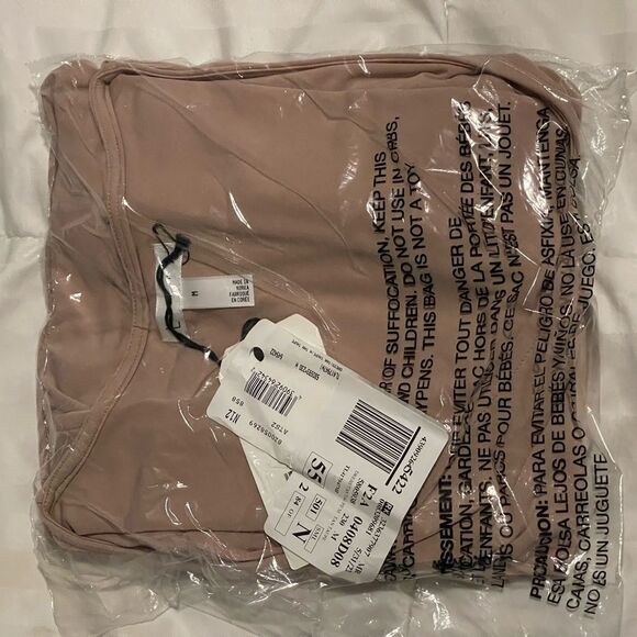 Leith V-Neck Shirred Rib Tan Taupe ultra Soft Body-con Dress Size : M NWT - Picture 6 of 8